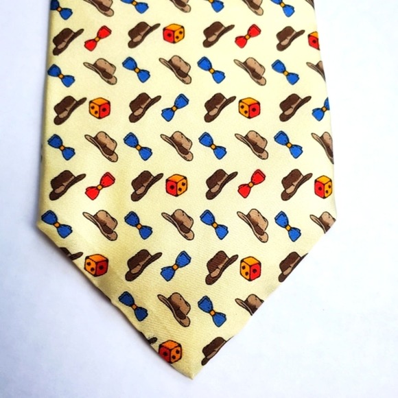 IL David by Florence Men's 100% Silk Hat Bowtie Dice Foulard Pattern Tie - Picture 2 of 8